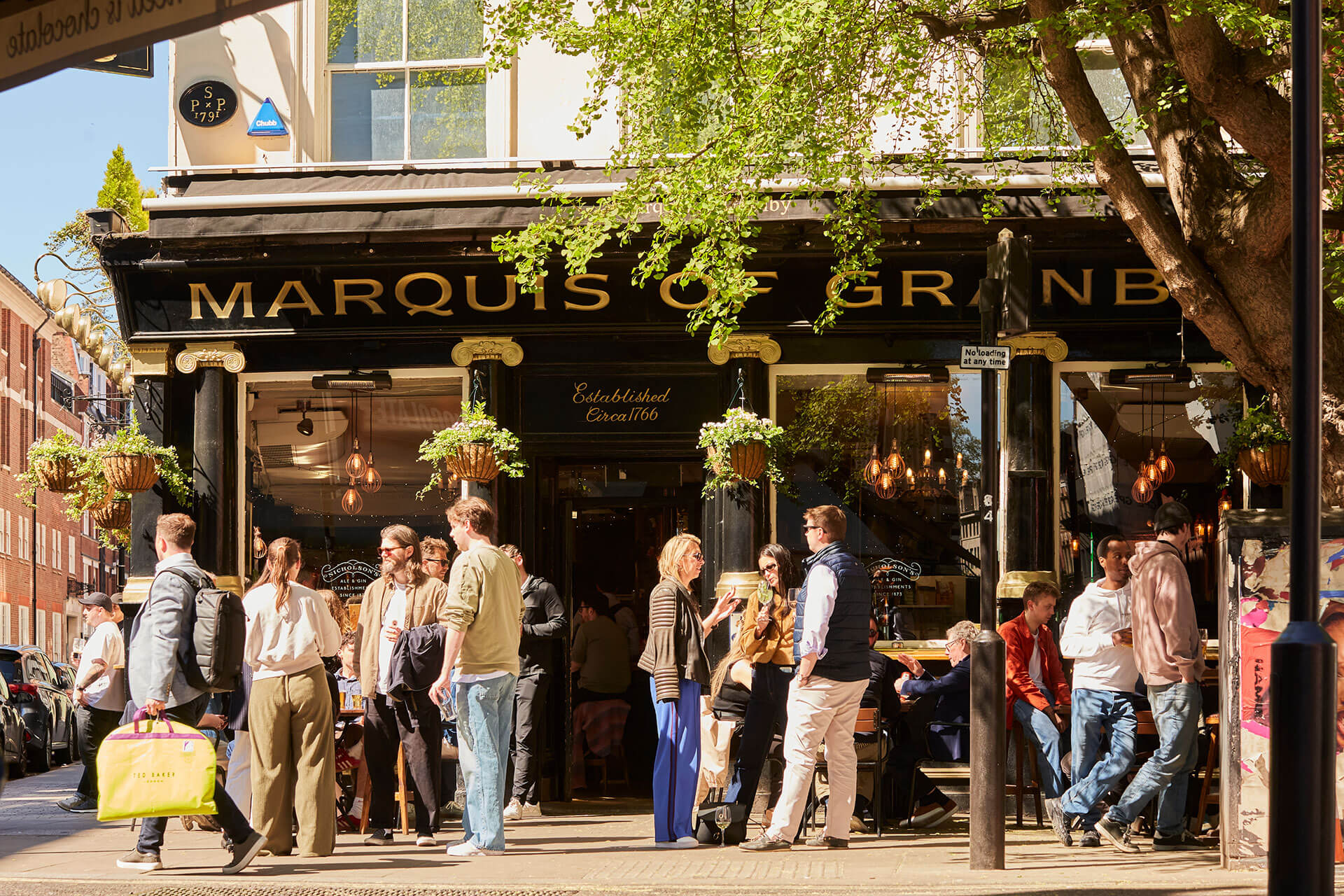 Historic Fitzrovia pub on a quiet cobbled street